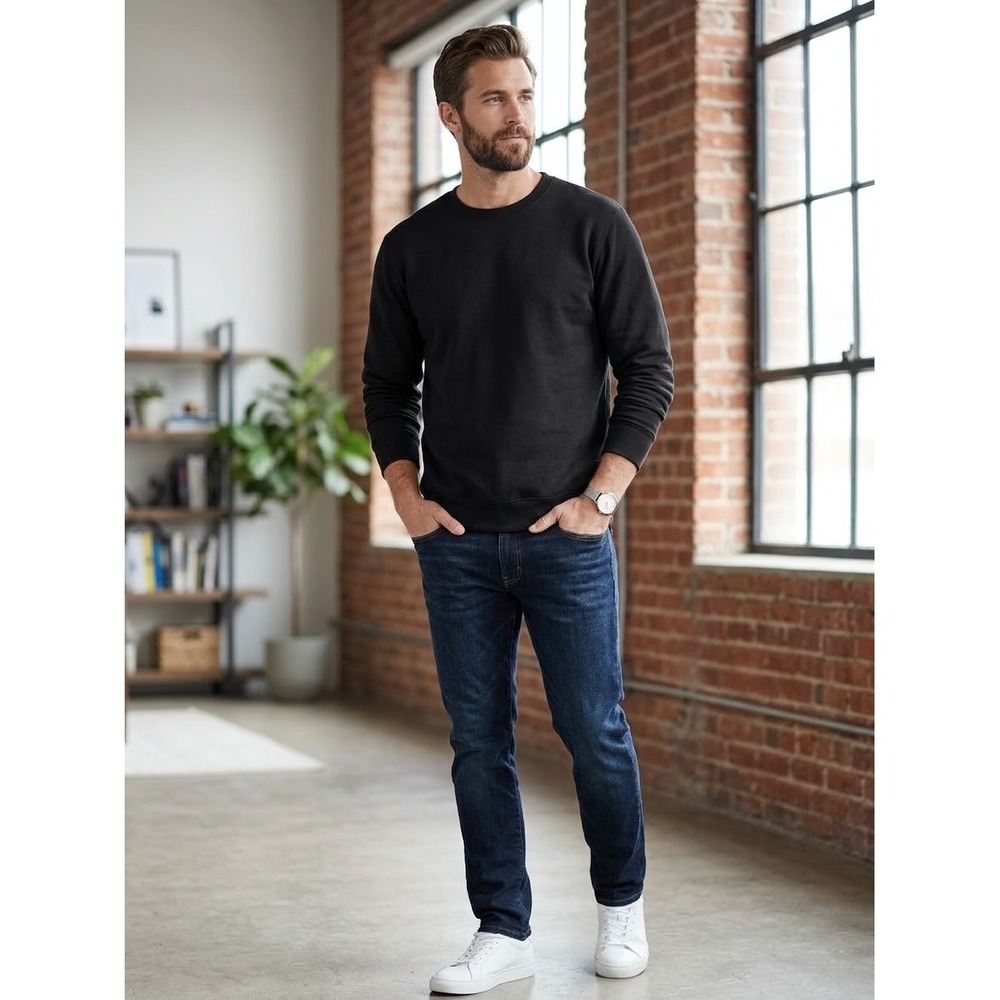 Hanes Premium EcoSmart Fleece Sweatshirt Mens Large Black Crewneck P0001